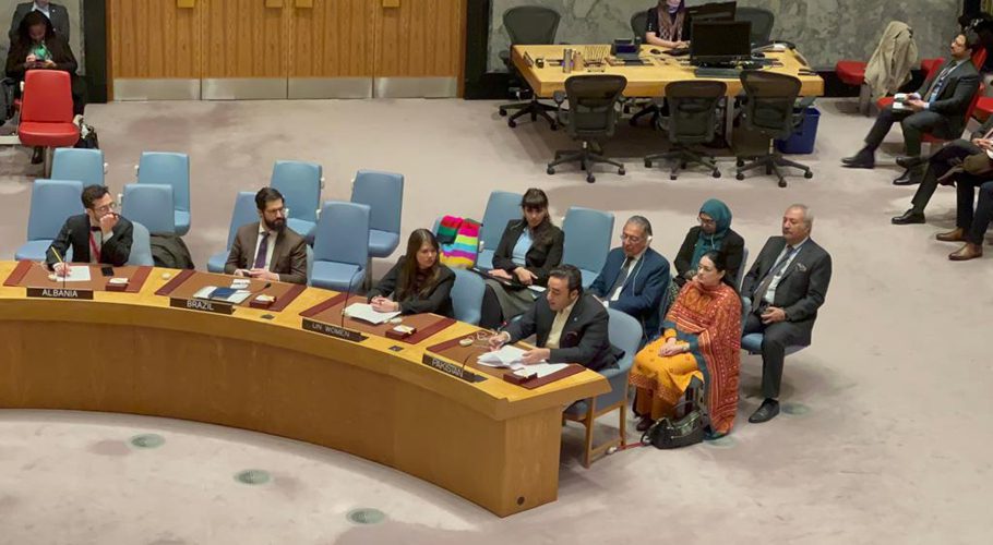 Foreign Minister of Pakistan, Mr.  Bilawal Bhutto Zardari @BBhuttoZardari delivering a statement during the UNSC Open Debate on “Women and peace and security” on the Sidelines of @UN_CSW 67th Session at the @UNHQ.