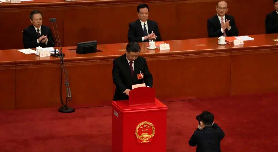 Chinese leader Xi Jinping unanimously awarded third five-year presidential term, on track to remain in power for life.