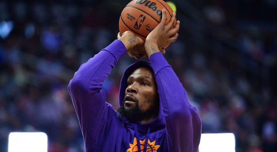 Apr 22, 2023; Los Angeles, California, USA; Phoenix Suns forward Kevin Durant (35) before playing against the Los Angeles Clippers in game four of the 2023 NBA playoffs at Crypto.com Arena. Mandatory Credit: Gary A. Vasquez-USA TODAY Sports