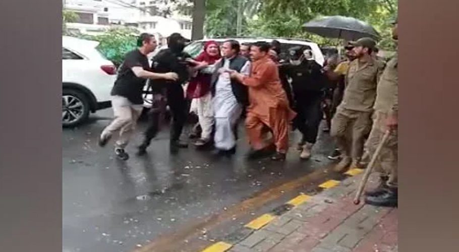 Pakistan Tehreek-e-Insaf (PTI) President Parvez Elahi is being taken into custody, in this still image, on June 1, 2023.
Screengrab: PTI twitter