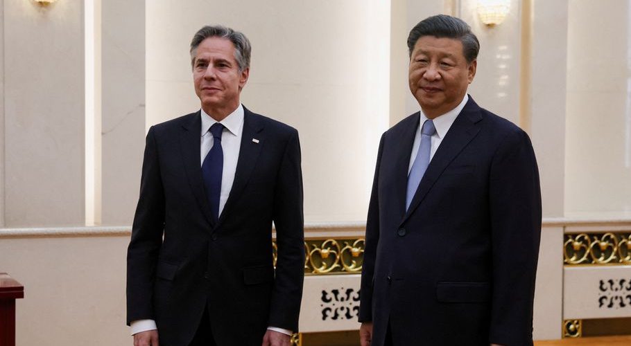 U.S. Secretary of State Antony Blinken meets with Chinese President Xi Jinping in the Great Hall of the People in Beijing, China, June 19, 2023. REUTERS/Leah Millis/Pool