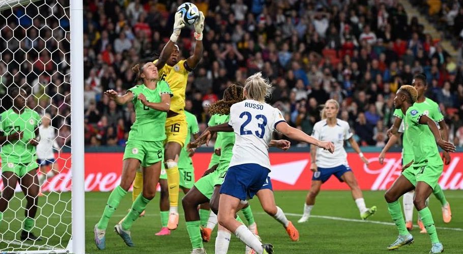 Football - FIFA Women’s World Cup Australia and New Zealand 2023 - Round of 16 - England v Nigeria - Brisbane Football Stadium, Brisbane, Australia - August 7, 2023 Nigeria's Chiamaka Nnadozie in action REUTERS/Dan Peled