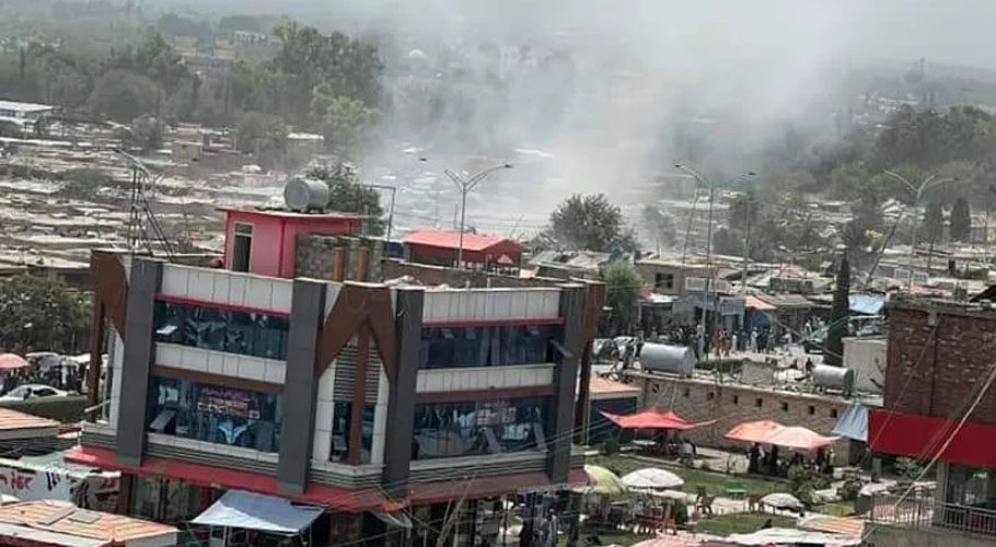 Smoke plume rise over Khost after a hotel was reportedly hit by a drone attack. PHOTO Twitter