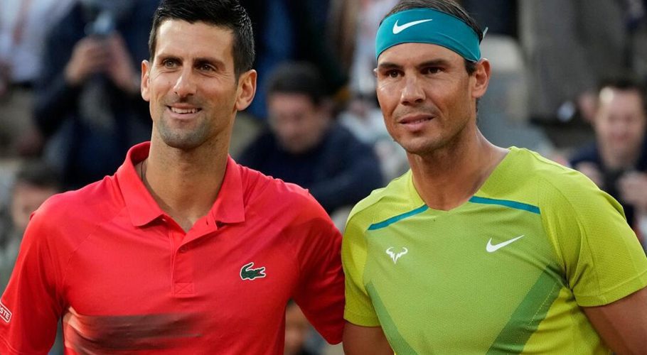 Serbia's Novak Djokovic (left) with Spain's Rafael Nadal ahead of their quarterfinal match at the 2022 French Open. — AP