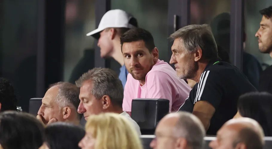 Inter Miami star Lionel Messi watched Saturday's 1-1 draw with New York City FC from the stands. (Photo by Megan Briggs/Getty Images) (Megan Briggs via Getty Images)