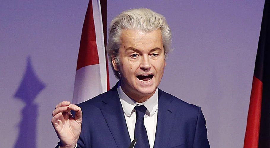 FILE - In this Saturday, Jan. 21, 2017 file photo, Geert Wilders delivers a speech at a meeting of European Nationalists in Koblenz, Germany. Geert Wilders has won a massive victory in a Dutch election and is in pole position to form the next governing coalition and possibly become the Netherlands' next prime minister. (AP Photo/Michael Probst, File)