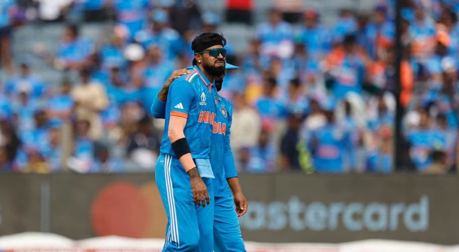 Cricket - ICC Cricket World Cup 2023 - India v Bangladesh - Maharashtra Cricket Association Stadium, Pune, India - October 19, 2023 India's Hardik Pandya reacts after sustaining an injury REUTERS/Adnan Abidi/File Photo Acquire Licensing Rights