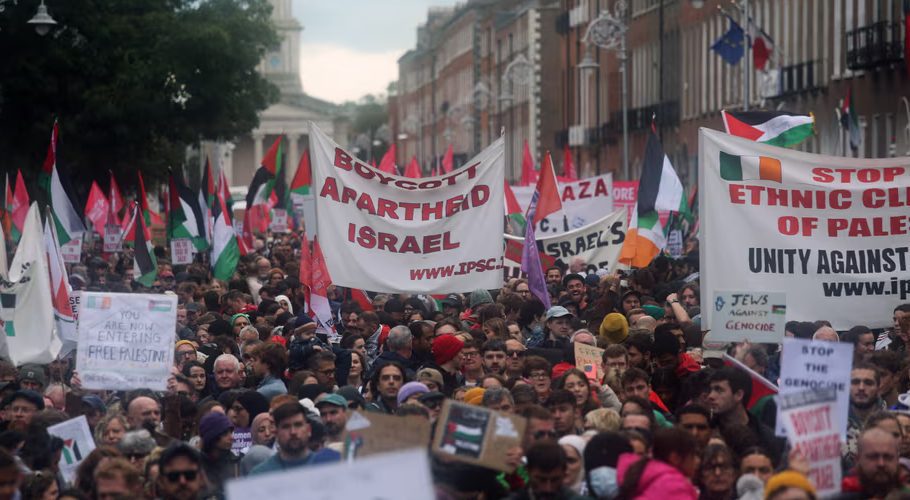 A protest in solidarity with the Palestinian people in Dublin, Ireland, 21 October 2023. Photograph: Mostafa Darwish/Anadolu Agency/Getty Images