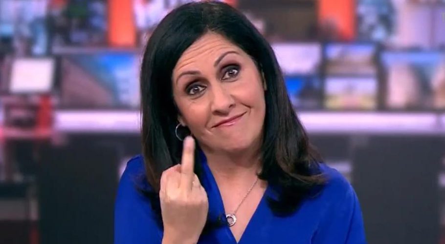 BBC presenter Maryam Moshiri was seen 'flipping the bird' live on a news broadcast (Image: BBC)