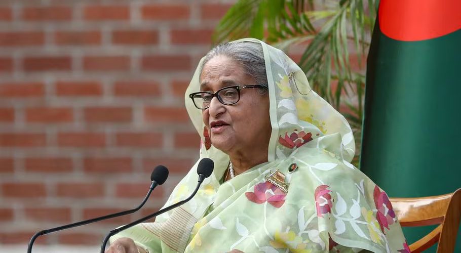 Sheikh Hasina, the newly elected Prime Minister of Bangladesh and Chairperson of Bangladesh Awami League, speaks during a meeting with foreign observers and journalists at the Prime Minister's residence in Dhaka, Bangladesh, January 8, 2024. REUTERS/Mohammad Ponir Hossain Acquire Licensing Rights