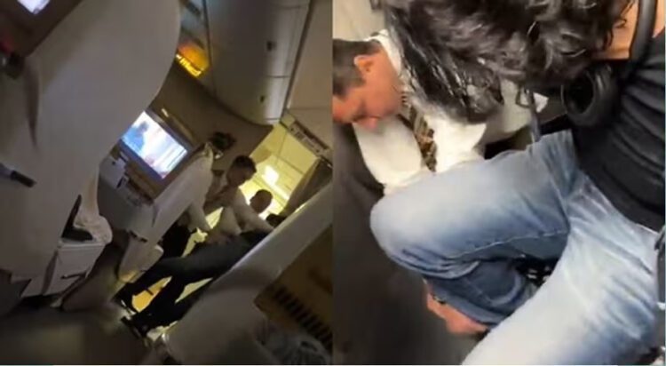 Drunk passenger causing ruckus on Emirates flight from Dubai to Islamabad. (X/@AmirMateen2)