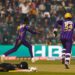 Quetta Gladiators players celebrate as a Peshawar Zalmi batter gets run out during an exciting match at PSL 9 in Lahore on February 18, 2024.