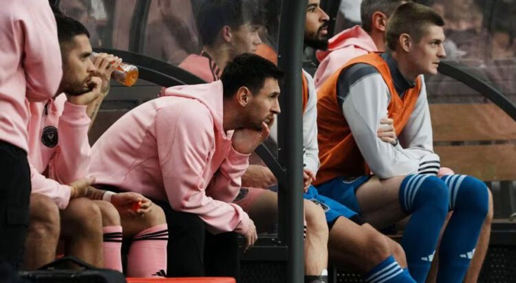 US, Mexico & Canada customers only] Feb 4, 2024; Hong Kong, HONG KONG; Inter Miami player Lionel Messi on the sideline in a preseason friendly soccer match against Hong Kong XI at Hong Kong Stadium. Mandatory Credit: Lam Yik/Reuters via USA TODAY Sports/File Photo