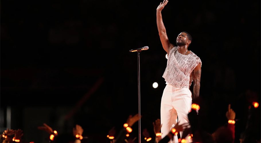 Usher performs during halftime of the NFL Super Bowl 58 football game between the San Francisco 49ers and the Kansas City Chiefs on Sunday, Feb. 11, 2024, in Las Vegas. (AP Photo/Eric Gay)
