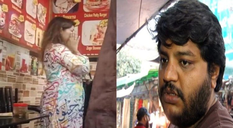 (L) Woman who was attacked by the angry mob, (R) Johnson Tariq, the shop proprietor (Image; EXPRESS TRIBUNE)
