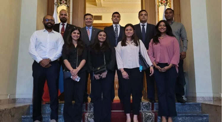 Pakistani rowing team members with their coach and manager as well as Pakistani Ambassador to Russia Muhammad Khalid Jamali.
