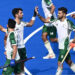FILE/ Pakistan's players celebrate after scoring a goal during the Asian Champions Trophy 2023 hockey tournament match against China(AFP)