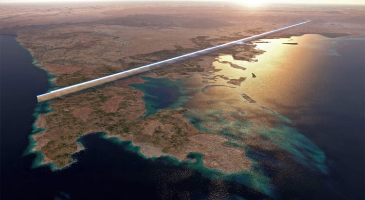 The proposed 105-mile long Line in Saudi Arabia (Photograph: NEOM/AFP/Getty Images)