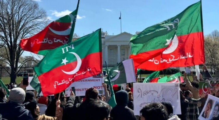 FILE: PTI protesters rally outside White House, calling for an end to action against Imran Khan on March 19, 2023