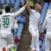 South Africa's players celebrate after teammate Corbin Bosch took a wicket during third International cricket match between South Africa and Pakistan, at the Wanderers stadium in Johannesburg, South Africa, Thursday, Dec. 26, 2024. (AP Photo/Themba Hadebe)ASSOCIATED PRESS