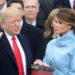 Donald Trump is pictured taking the presidential oath in 2017 as his wife Melania Trump holds the Bible. (Alamy)