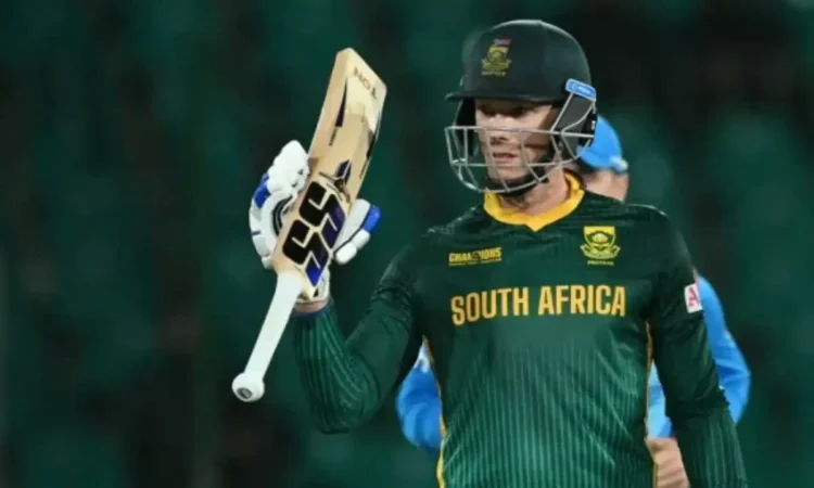 South Africa’s Rassie van der Dussen celebrates after scoring a half-century during Champions Trophy match against England . AFP