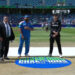 India captain Rohit Sharma along side New Zealand captain Mitchell Santner during the toss (image: screen grab)