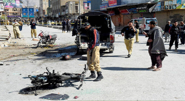 Security forces examine the scene following the detonation of an explosive-laden motorcycle by militants along a roadside in Quetta on March 27, 2025. (AFP/File)