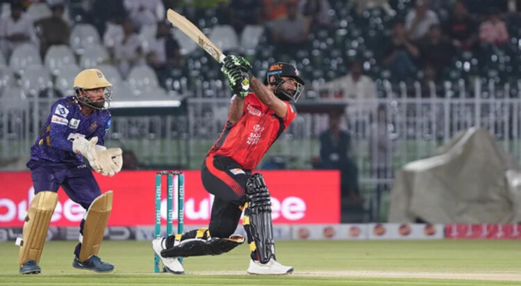 Fakhar Zaman of Lahore Qalandars showcases his batting skills in the PSL 10 clash against Quetta Gladiators at Rawalpindi Cricket Stadium on April 13, 2025. (Image: PSL)