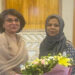 The picture shared by Dhaka Tribune on April 16, 2025, shows Bangladesh's Ministry of Foreign Affairs South Asia Wing's Director General, Ishrat Jahan (right), receiving Pakistani Foreign Secretary Amna Baloch (left) upon her arrival in Dhaka on April 15, 2025. (Dhaka Tribune)