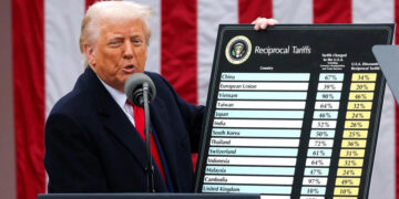 President Donald Trump delivers remarks on tariffs in the Rose Garden at the White House in Washington, DC, on April 2.
Carlos Barria/Reuters