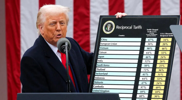 President Donald Trump delivers remarks on tariffs in the Rose Garden at the White House in Washington, DC, on April 2.
Carlos Barria/Reuters