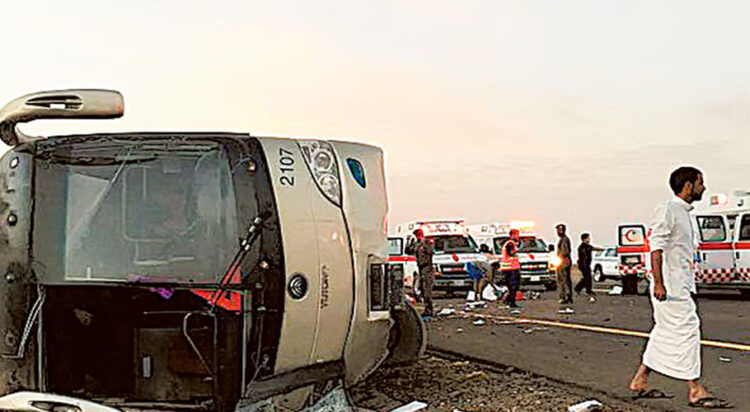 This file photo, taken on September 15, 2018, shows crash site near the Saudi holy city of Madinah whereby of 19 Egyptian pilgrims. (Image: Al Riyadh)