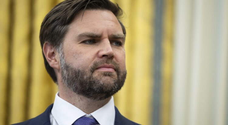 Vice President JD Vance is seen in the Oval Office at the White House Feb. 21, 2025. Photo by Francis Chung/POLITICO via AP