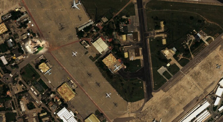 Pakistan’s military claims that most incoming missiles were intercepted, preventing significant damage and the Nur Khan Airbase continues to function without interruption.  (Image: MizarVision, a Chinese commercial satellite)