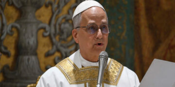 Pope Leo XIV during today’s mass. Photograph: Vatican Pool/Corbis/Getty Images