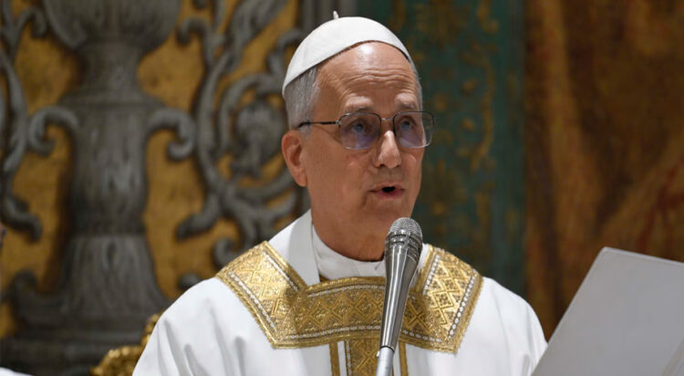 Pope Leo XIV during today’s mass. Photograph: Vatican Pool/Corbis/Getty Images