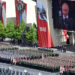 Vladimir Putin is seen on a screen while delivering a speech during a military parade on Victory Day. Photograph: Maxim Bogodvid/Reuters