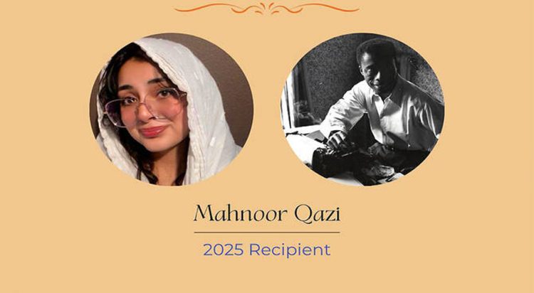 The image published on June 4, 2025, announces the selection of Pakistan-origin Mahnoor Qazi as the recipient of the James Baldwin Award.