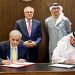Pakistan Deputy Prime Minister Ishaq Dar (center left) and the United Arab Emirates Foreign Minister Sheikh Abdullah bin Zayed in Abu Dhabi (center right) observe the signing of the agreement after the 12th session of the Pakistan-UAE Joint Ministerial Commission (JMC), in Abu Dhabi, UAE, on June 24, 2025. (Pakistan's Foreign Office)