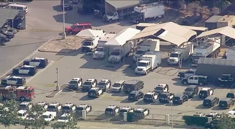 An area where an explosion took place at a Los Angeles County Sheriff's Department's Biscailuz Center Academy Training facility is sealed off in east Los Angeles, California, U.S. July 18, 2025 in a still image from video. ABC Affiliate KABC via REUTERS