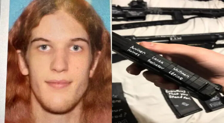 The gunman, Robin Westman, wrote names of Adam Lanza and other mass shooters on one of Westman’s gun magazines. (Image: NY Post)