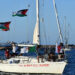 Activists taking part in the Global Sumud Flotilla, bound for Gaza to break Israel's blockade on the Palestinian territory, ride aboard a sailboat in Tunisia's northern port of Bizerte on September 13, 2025 [AFP]