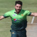 Pakistan's Usman Khan Shinwari celebrates the dismissal of Sri Lanka's Dinesh Chandimal during their forth ODI cricket match in Sharjah Oct, 2017. Source: AP Photo/Kamran Jebreili