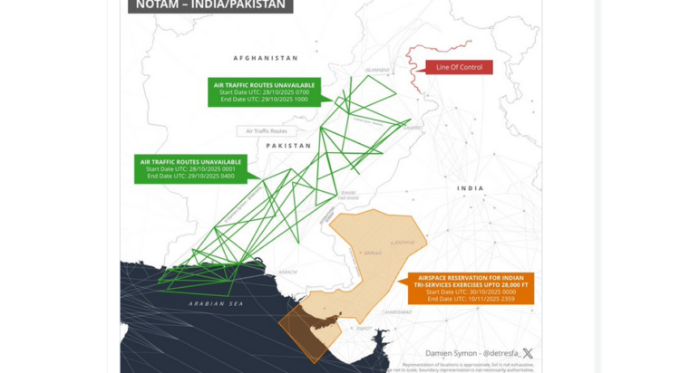 Pakistan issues another NOTAM now restricting Central Air Space from 28-29 October (Image: X)