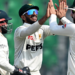 Pakistan's players celebrate after the dismissal of South Africa's Senuran Muthusamy during the third day of the first Test cricket match between Pakistan and South Africa at the Gaddafi Stadium in Lahore on October 14, 2025. (AFP)