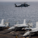An MH-60R Sea Hawk helicopter attached to Helicopter Maritime Strike Squadron 73 prepares to land on the flight deck of the USS Nimitz in the U.S. Central Command area of responsibility Aug. 3, 2025. (U.S. Navy)