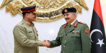 Chief of Defence Forces (CDF) Asim Munir calls on CommanderinChief of the Libyan Arab Armed Forces Khalifa Belqasim Haftar, in Libya on December 18. — ISPR/File