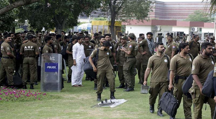 This file photo from 2018 shows police officers are deployed at Lahore airport. — AP/File