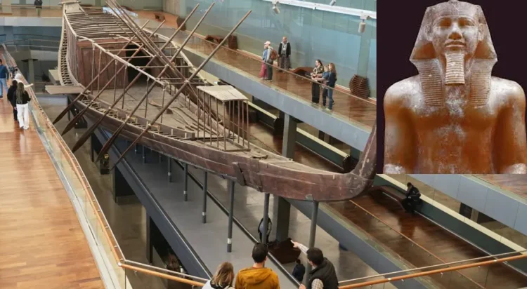 The second solar boat of King Khufu, at the Grand Egyptian Museum in Giza, Egypt, Tuesday, Dec. 23, 2025. (AP Photo/Amr Nabil)
